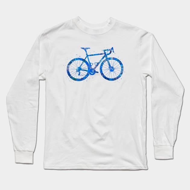 Road bike watercolor blue Long Sleeve T-Shirt by Yahya Art